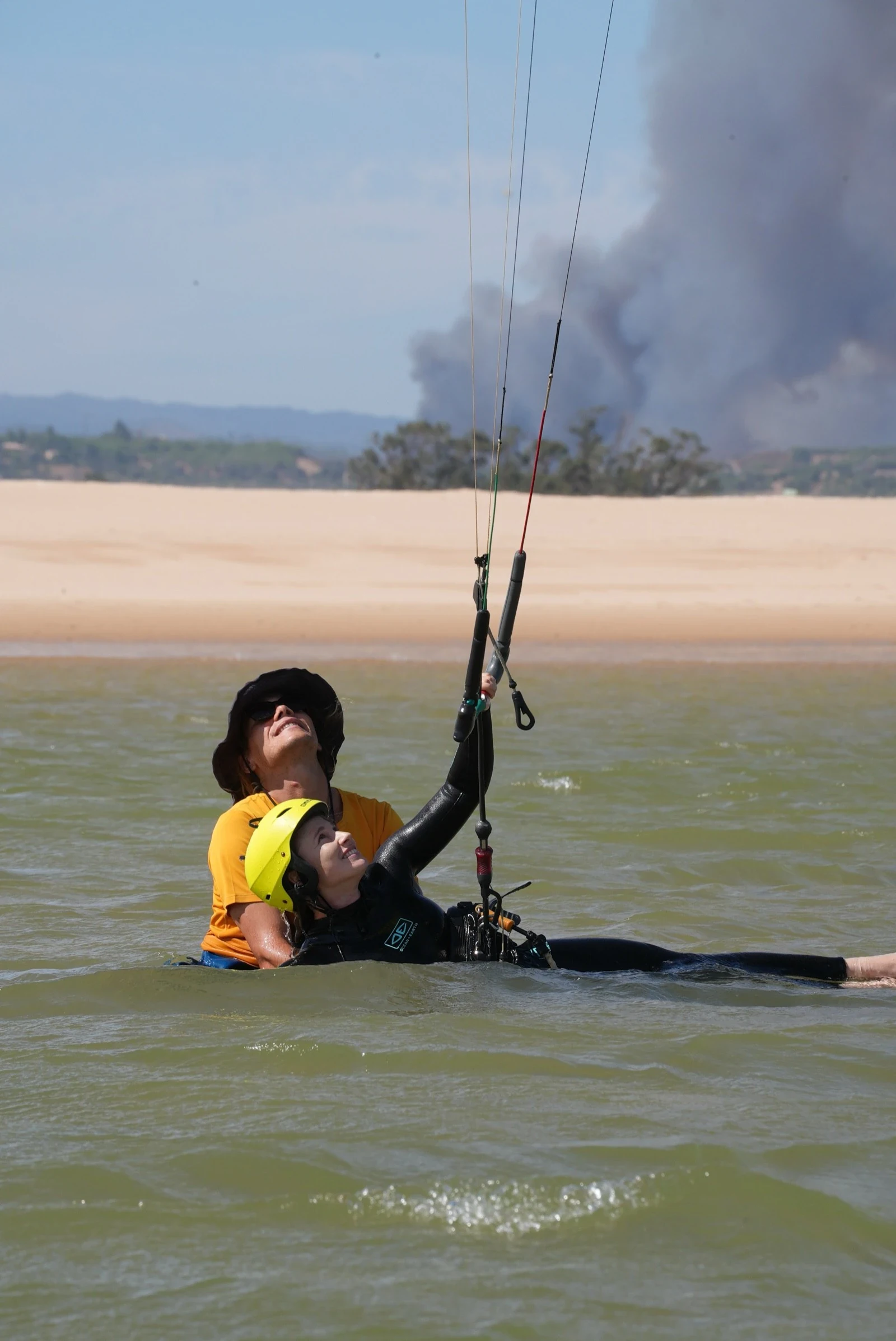Kite instructor and student during lesson in Algarve waters