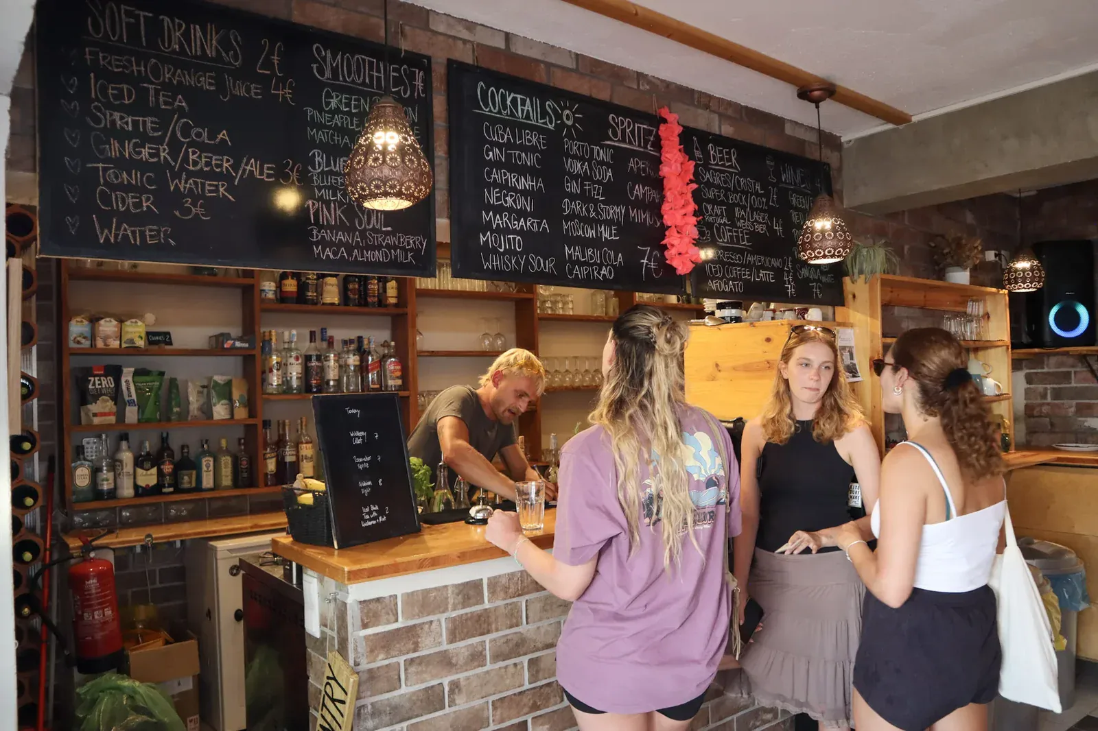 Camp bar with cocktail menu at Algarve Watersport